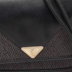 Pre Owned Yves Saint Laurent Black/Purple Coated Canvas and Leather Vintage Flap Crossbody Bag