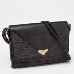 Pre Owned Yves Saint Laurent Black/Purple Coated Canvas and Leather Vintage Flap Crossbody Bag