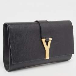 مملوكة مسبقًا Yves Saint Laurent Black Leather Y-Ligne Clutch