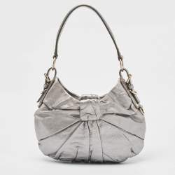 Yves Saint Laurent Metallic Leather Pleated Bow Hobo