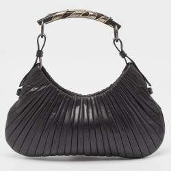 Pre Owned Yves Saint Laurent Black Leather Pleated Mombasa Hobo