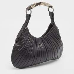 Pre Owned Yves Saint Laurent Black Leather Pleated Mombasa Hobo