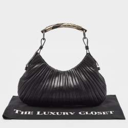 Pre Owned Yves Saint Laurent Black Leather Pleated Mombasa Hobo