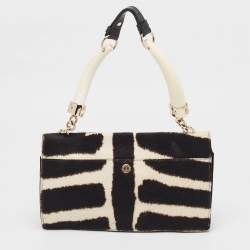 Yves Saint Laurent Black/White Zebra Print Calfhair and Leather Mombasa Double Bag