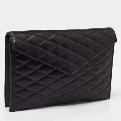 Pre Owned Saint Laurent Black Quilted Leather Envelope Pouch