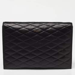 Pre Owned Saint Laurent Black Quilted Leather Envelope Pouch