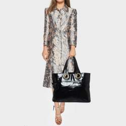 Pre Owned Yves Saint Laurent Black Croc Embossed Patent Leather Sac Palma Tote