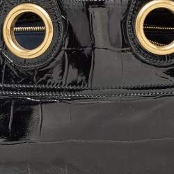 Pre Owned Yves Saint Laurent Black Croc Embossed Patent Leather Sac Palma Tote