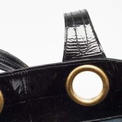 Pre Owned Yves Saint Laurent Black Croc Embossed Patent Leather Sac Palma Tote