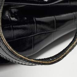 Pre Owned Yves Saint Laurent Black Croc Embossed Patent Leather Sac Palma Tote