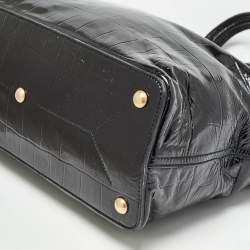Pre Owned Yves Saint Laurent Black Croc Embossed Patent Leather Sac Palma Tote