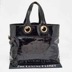 Pre Owned Yves Saint Laurent Black Croc Embossed Patent Leather Sac Palma Tote