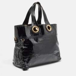 Pre Owned Yves Saint Laurent Black Croc Embossed Patent Leather Sac Palma Tote