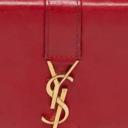 Pre Owned Saint Laurent Red Leather Monogram Zip Around Wallet