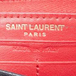 Pre Owned Saint Laurent Red Leather Monogram Zip Around Wallet