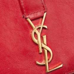 Pre Owned Saint Laurent Red Leather Monogram Zip Around Wallet