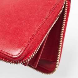 Pre Owned Saint Laurent Red Leather Monogram Zip Around Wallet