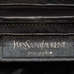 Pre Owned Yves Saint Laurent Dark Brown Suede, Leather and Mink Fur Studded Flap Hobo