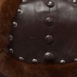 Pre Owned Yves Saint Laurent Dark Brown Suede, Leather and Mink Fur Studded Flap Hobo