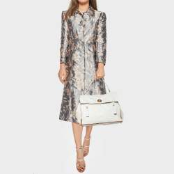 Pre Owned Yves Saint Laurent White/Brown Leather and Suede Large Muse Two Top Handle Bag