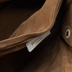 Pre Owned Yves Saint Laurent White/Brown Leather and Suede Large Muse Two Top Handle Bag