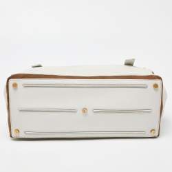 Pre Owned Yves Saint Laurent White/Brown Leather and Suede Large Muse Two Top Handle Bag