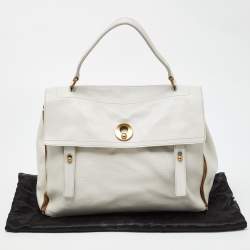 Pre Owned Yves Saint Laurent White/Brown Leather and Suede Large Muse Two Top Handle Bag
