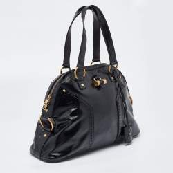 Yves Saint Laurent Black Patent Leather Large Muse Satchel