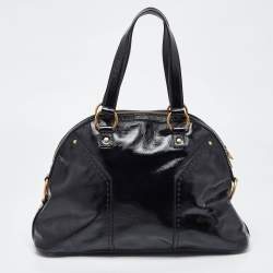 Yves Saint Laurent Black Patent Leather Large Muse Satchel
