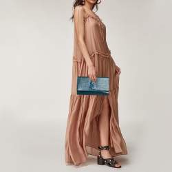 مملوكة مسبقًا Yves Saint Laurent Teal Patent Leather Belle De Jour Flap Clutch