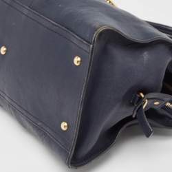 Pre Owned Yves Saint Laurent Navy Blue Leather Medium Cabas Chyc Tote