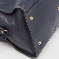 Pre Owned Yves Saint Laurent Navy Blue Leather Medium Cabas Chyc Tote