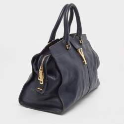Pre Owned Yves Saint Laurent Navy Blue Leather Medium Cabas Chyc Tote