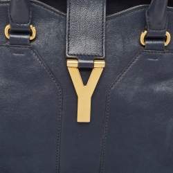 Pre Owned Yves Saint Laurent Navy Blue Leather Medium Cabas Chyc Tote