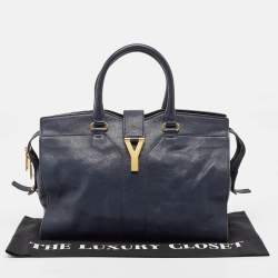 Pre Owned Yves Saint Laurent Navy Blue Leather Medium Cabas Chyc Tote