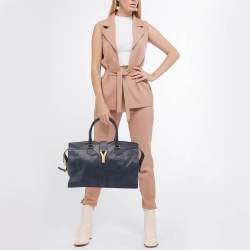 Pre Owned Yves Saint Laurent Navy Blue Leather Medium Cabas Chyc Tote