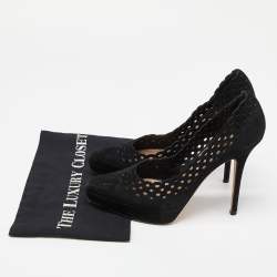 Pre Owned  Yves Saint Laurent Black Cut Out Suede Platform Pumps Size 38.5