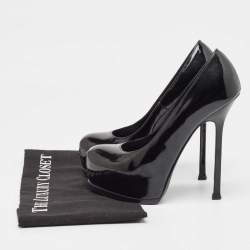 Pre Owned حذاء كعب عالي إيف سان لوران تريبوتو جلد لامع أسود مقاس 36