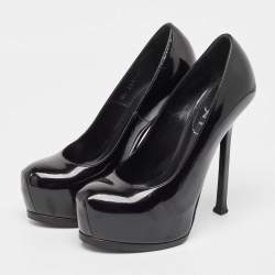 Pre Owned حذاء كعب عالي إيف سان لوران تريبوتو جلد لامع أسود مقاس 36