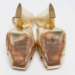 Pre Owned Yves Saint Laurent Gold Leather Cut Out Slingback Pumps Size 38