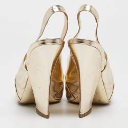 Pre Owned Yves Saint Laurent Gold Leather Cut Out Slingback Pumps Size 38
