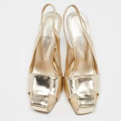Pre Owned Yves Saint Laurent Gold Leather Cut Out Slingback Pumps Size 38