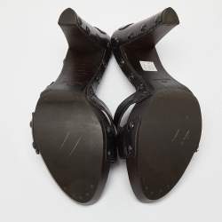 Pre Owned Yves Saint Laurent Black Leather Open Toe Studded Heel Slide Sandals Size 40