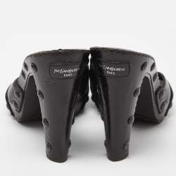 Pre Owned Yves Saint Laurent Black Leather Open Toe Studded Heel Slide Sandals Size 40