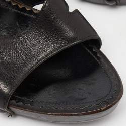 Pre Owned Yves Saint Laurent Black Leather Open Toe Studded Heel Slide Sandals Size 40