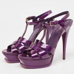 Yves Saint Laurent Purple Patent Leather Tribute Sandals Size 38.5