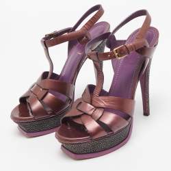 مملوكة مسبقًا Yves Saint Laurent Purple Leather Tribute Sandals Size 37
