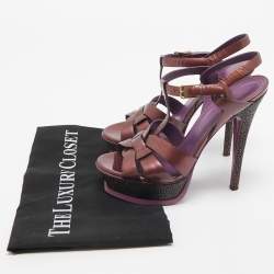 مملوكة مسبقًا Yves Saint Laurent Purple Leather Tribute Sandals Size 37