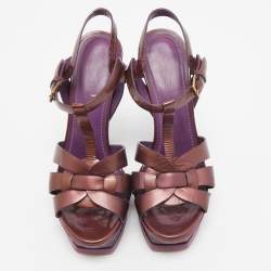 مملوكة مسبقًا Yves Saint Laurent Purple Leather Tribute Sandals Size 37