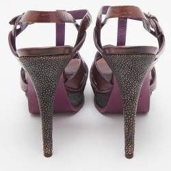 مملوكة مسبقًا Yves Saint Laurent Purple Leather Tribute Sandals Size 37
